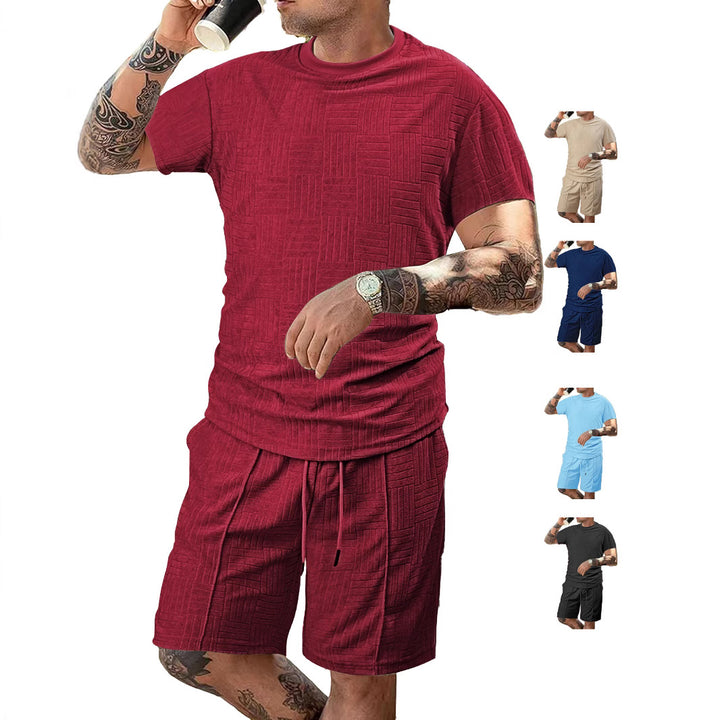Men's nano relief structure lounge two-piece with short sleeve round neck and elastic drawstring Bermuda Mune Fashion