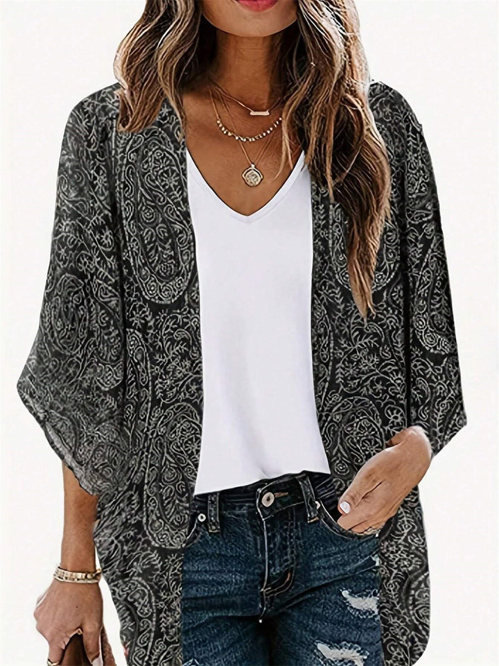 Women's Lightweight Open Kimono Cardigan with Paisley Print Mune Fashion