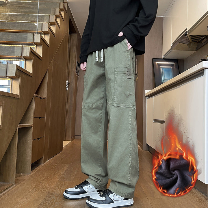 Men's Wide Cargo Pants with Thermal Lining, Drawstring Waist & Utility Pockets Mune Fashion