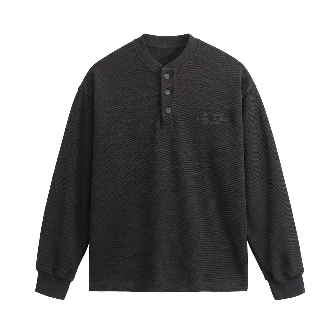 Unisex Structured Henley Sweater with Button Placket and Ribbed Stand Collar Mune Fashion