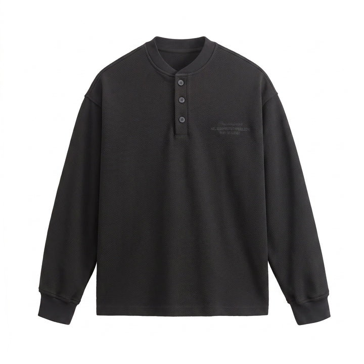 Unisex Structured Henley Sweater with Button Placket and Ribbed Stand Collar Mune Fashion