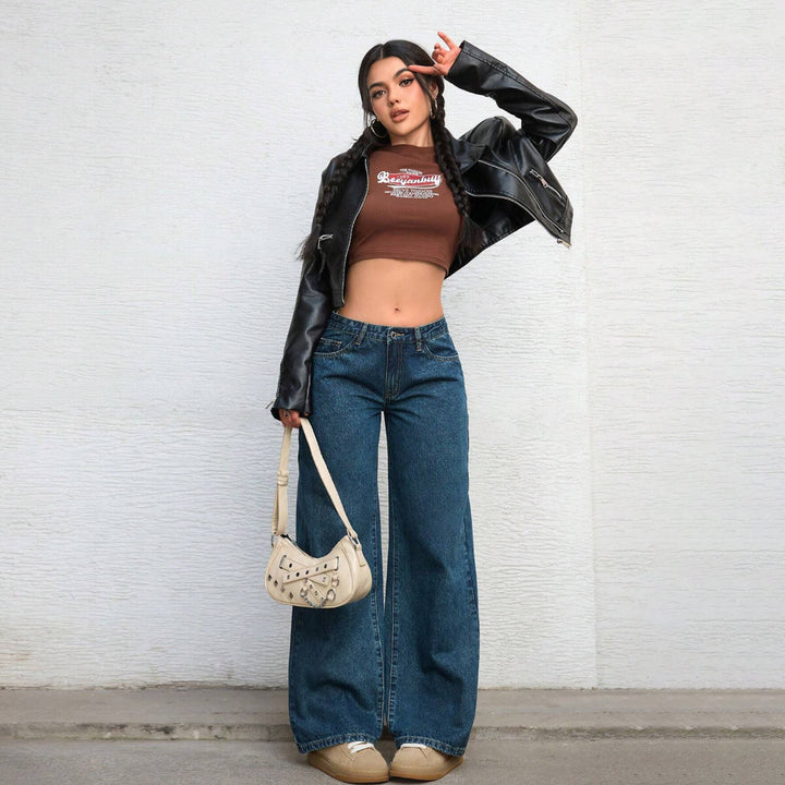 Women High-waisted wide Vintage Denim Pants Mune Fashion