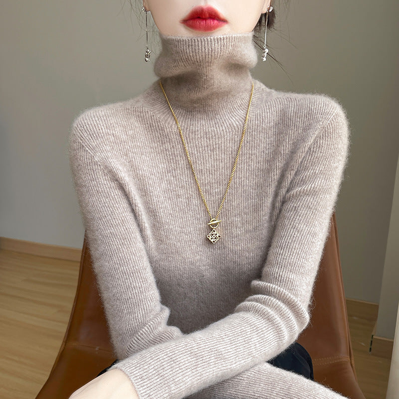 Women's slim fit fine knit turtleneck sweater with extra fine fluff finish Mune Fashion