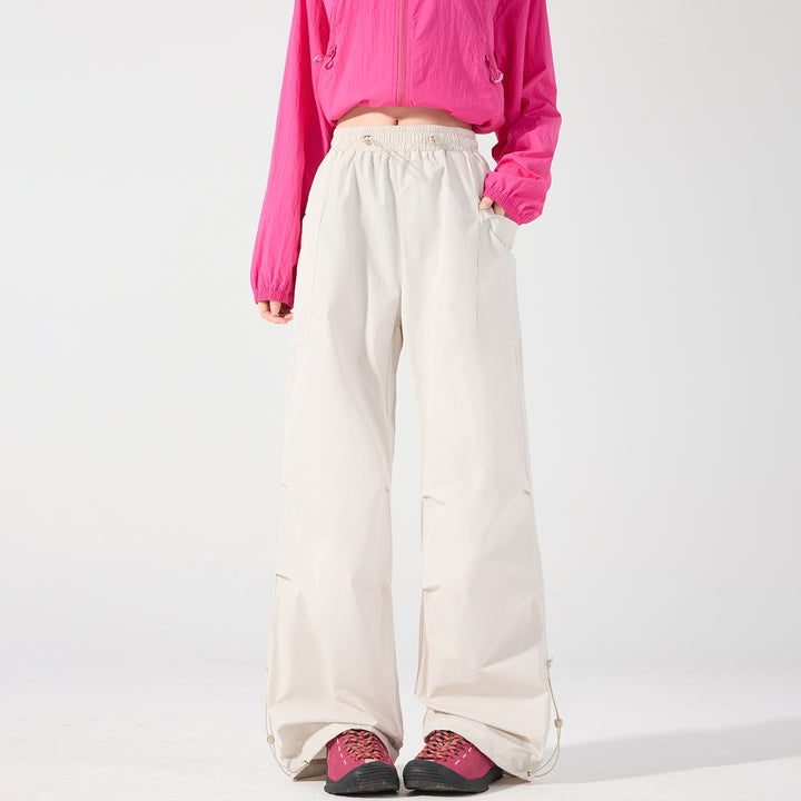 Women's Wide Technical Cargo Pants with Drawstring Waistband, Adjustable Hem, and Multifunctional Pockets Mune Fashion