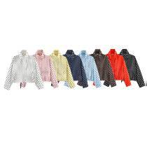 Women's Dotted Short Jacket with Stand-up Collar, Concealed Front Placket and Drawstring Mune Fashion