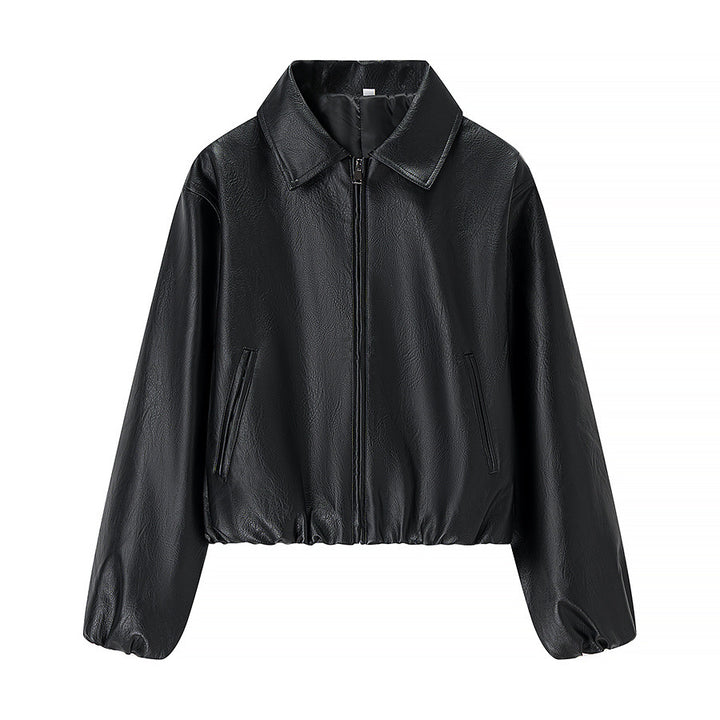 Women's short jacket in boxy look made of vegan leather with concealed zipper Mune Fashion