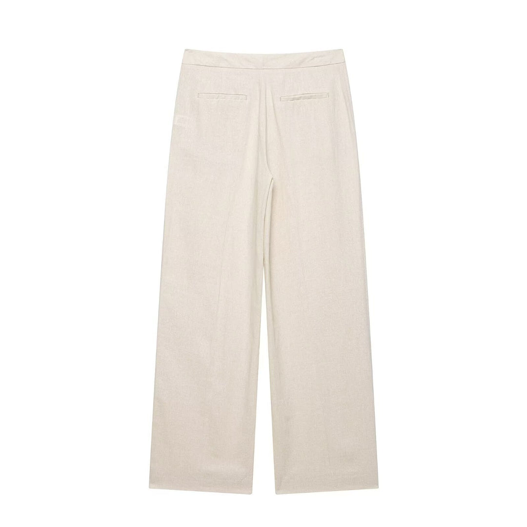 Women's Lightweight Linen Look Pants with Pleat and High Waist Mune Fashion