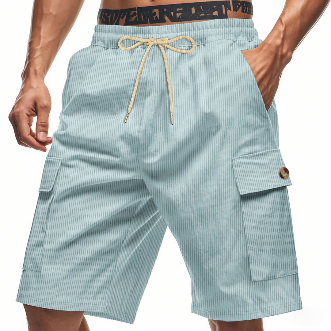 Men's casual utility bermuda with fine ribbed texture, elastic drawstring, and flap pockets Mune Fashion