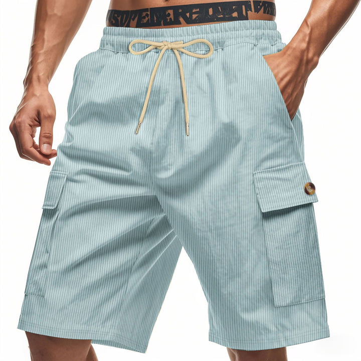 Men's casual utility bermuda with fine ribbed texture, elastic drawstring, and flap pockets Mune Fashion