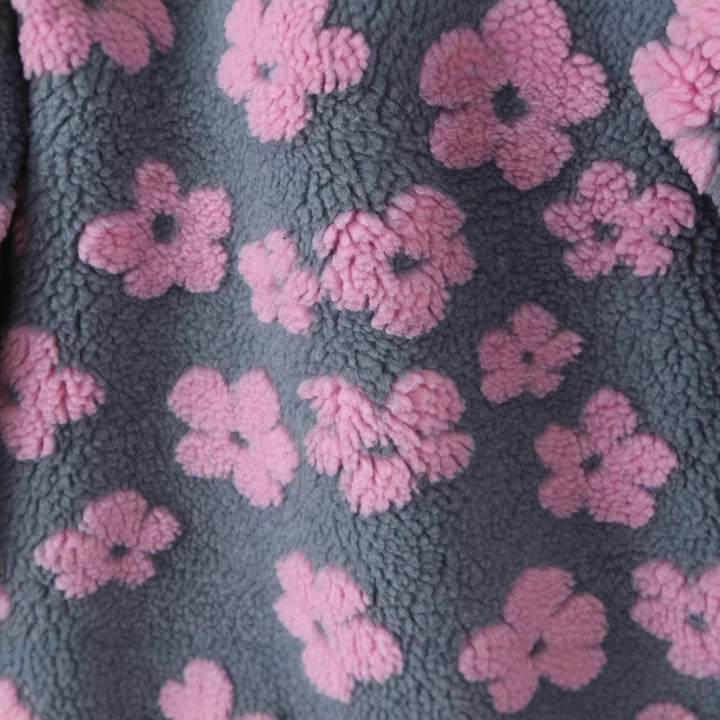 Ladies Teddy Fleece Hooded Jacket with Stand-up Collar, Floral Relief and Half Zip Mune Fashion