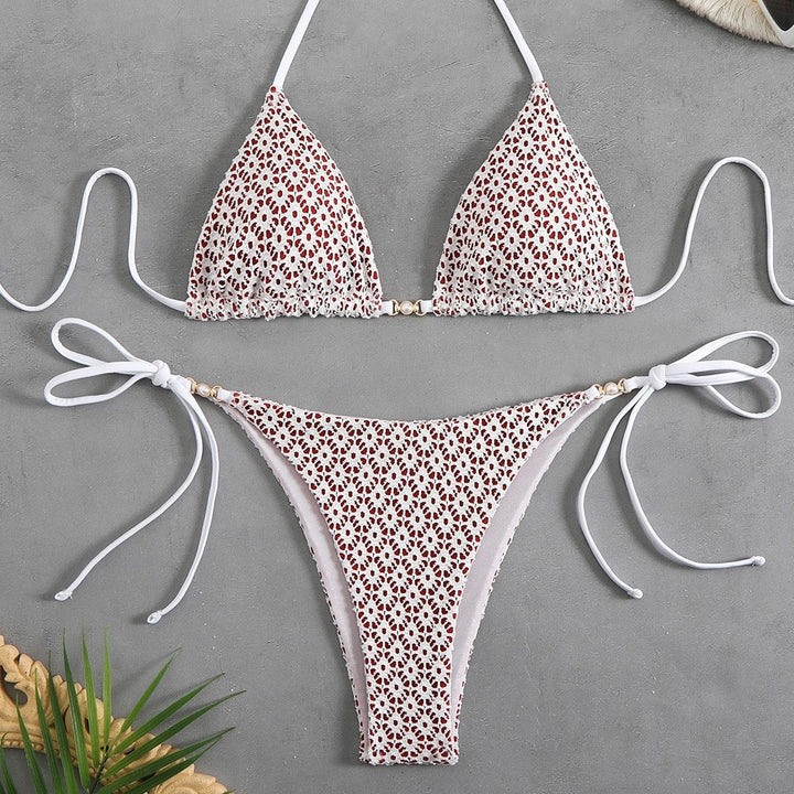 Women's triangle bikini with delicate floral design and charming bows Mune Fashion