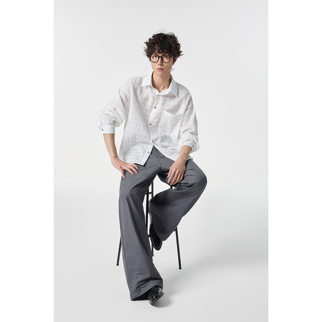 Men's Oversized Cotton-Linen Gauze Shirt with Chest Pocket and Kent Collar Mune Fashion