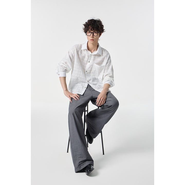 Men's Oversized Cotton-Linen Gauze Shirt with Chest Pocket and Kent Collar Mune Fashion