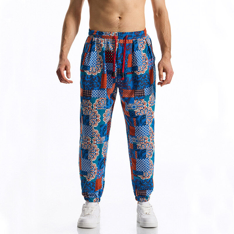 Men's Patterned Relaxed-Fit Lounge Pants with Drawstring, Elastic Waistband, and Cuffs Mune Fashion