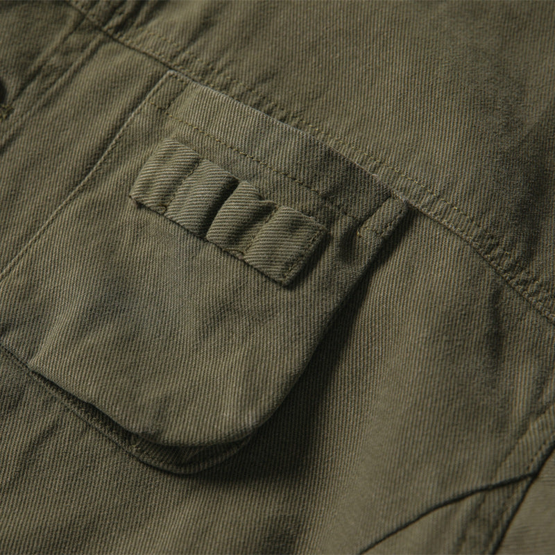 Men's loosely cut field jacket in workwear style with patch pockets and corduroy collar Mune Fashion