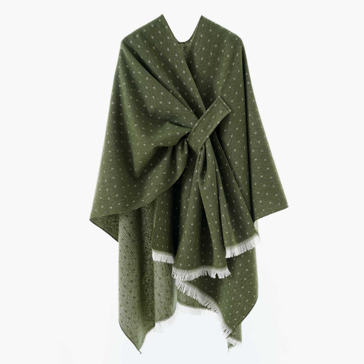 Women's Reversible Wool Mix Poncho with Houndstooth Jacquard and Ties Belt Mune Fashion