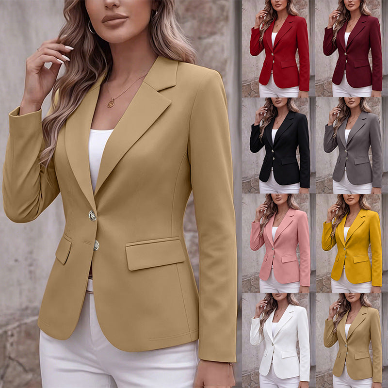 Women Tailored Single-Breasted Blazer with Notch Lapel and Flap Pockets Mune Fashion