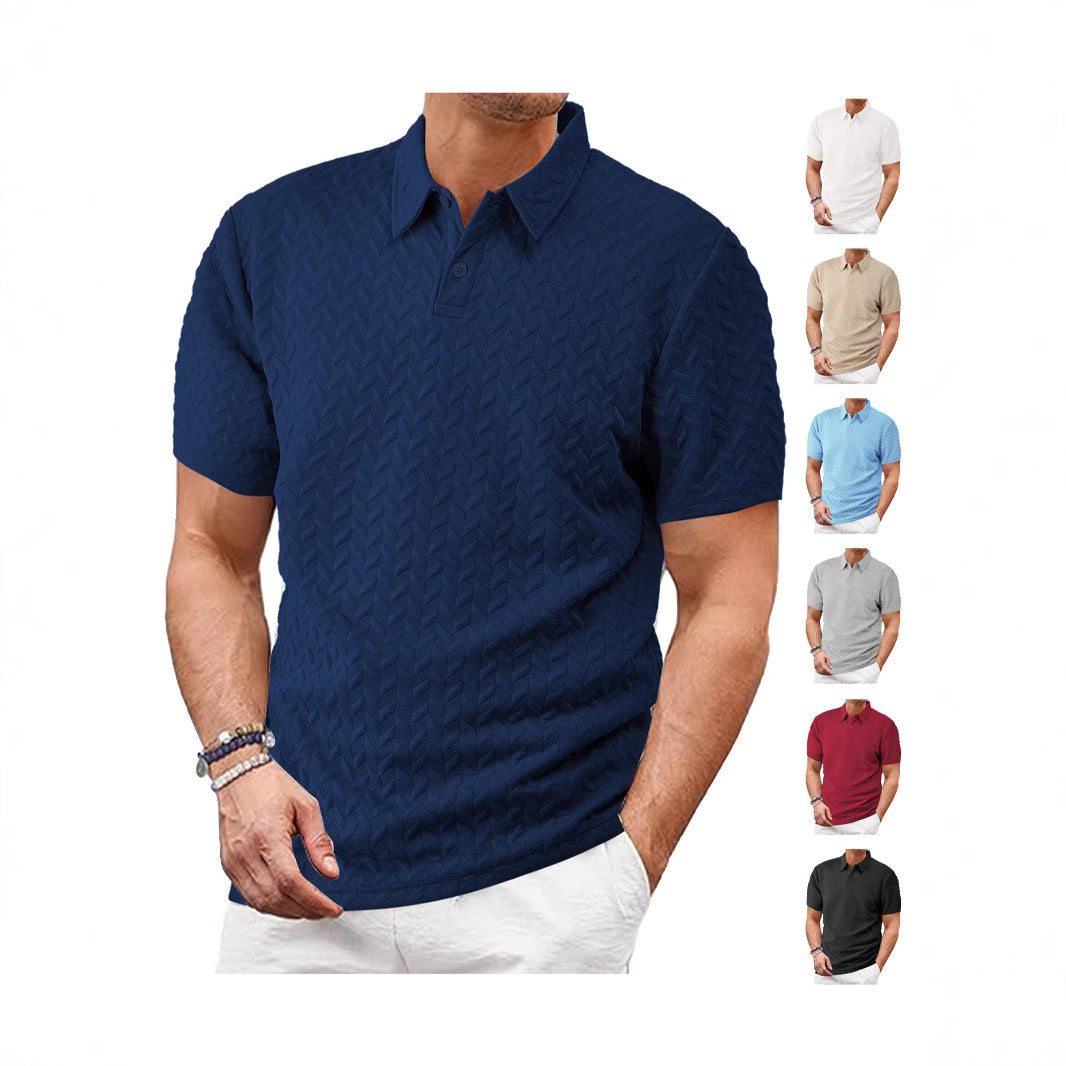 Men's short-sleeved polo shirt with embossed zigzag texture and classic shirt collar Mune Fashion