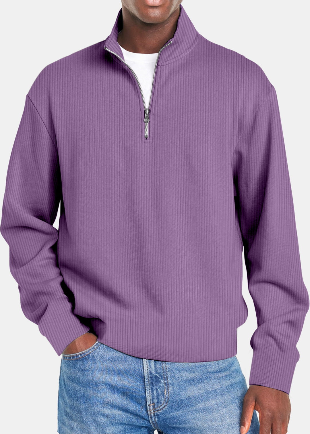 Men's ribbed troyer pullover with half zip and stand-up collar Mune Fashion