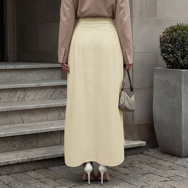Ladies Elegant Pleated Skirt with Deep Waistband and Pockets Mune Fashion