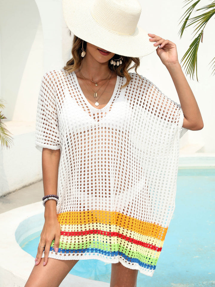 Women's airy beach sarong with colorful crochet pattern Mune Fashion