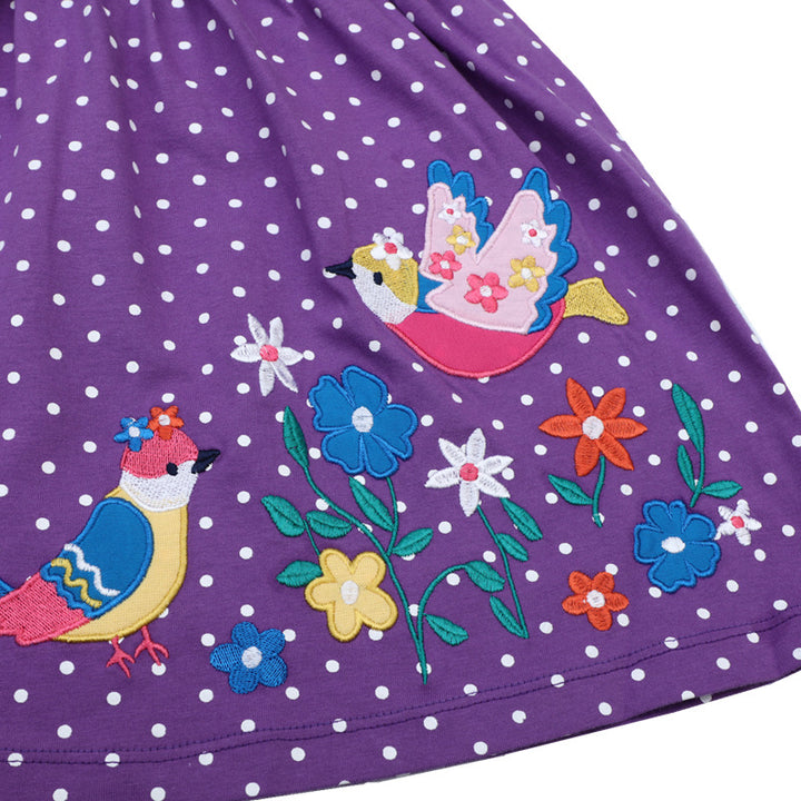 Girls summer dress with pretty bird and flower appliqués Mune Fashion