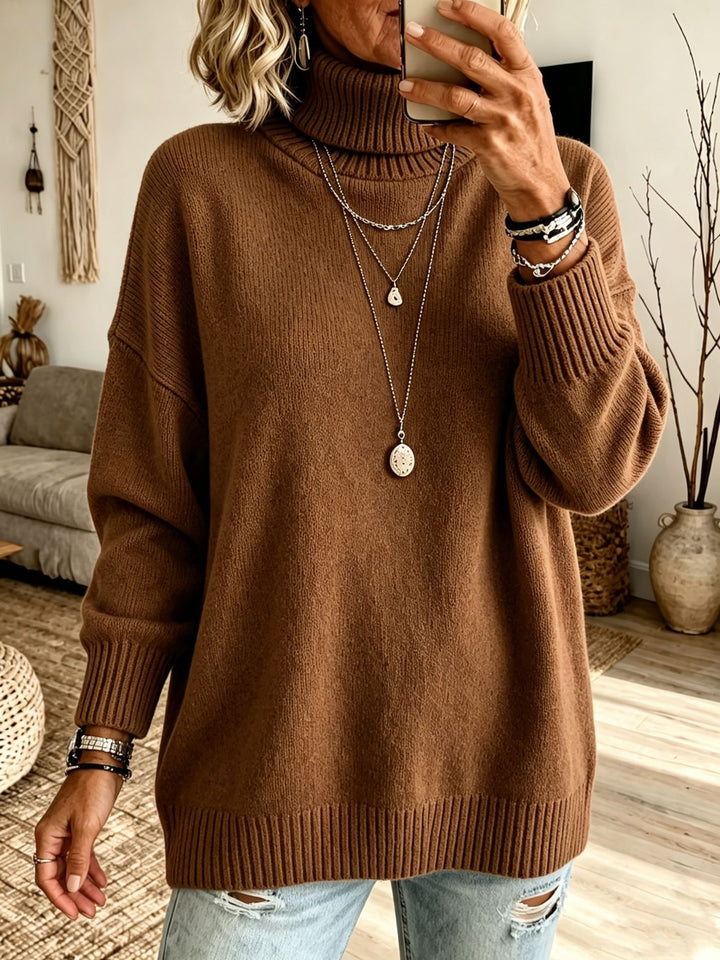 Women's Oversize Rollneck Sweater made of fine knit with ribbed cuffs and dropped shoulders Mune Fashion