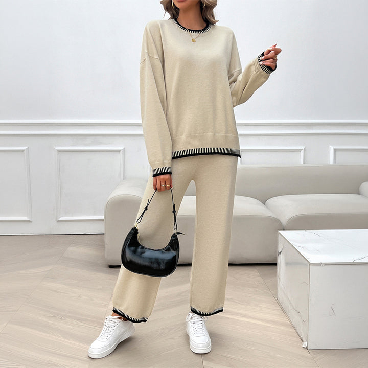 Women's nan Lounge two-piece set made of fine fine knit with contrasted cuffs and straight leg Mune Fashion