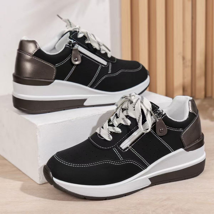 Women's wedge sneakers with side zipper and perforated upper material Mune Fashion