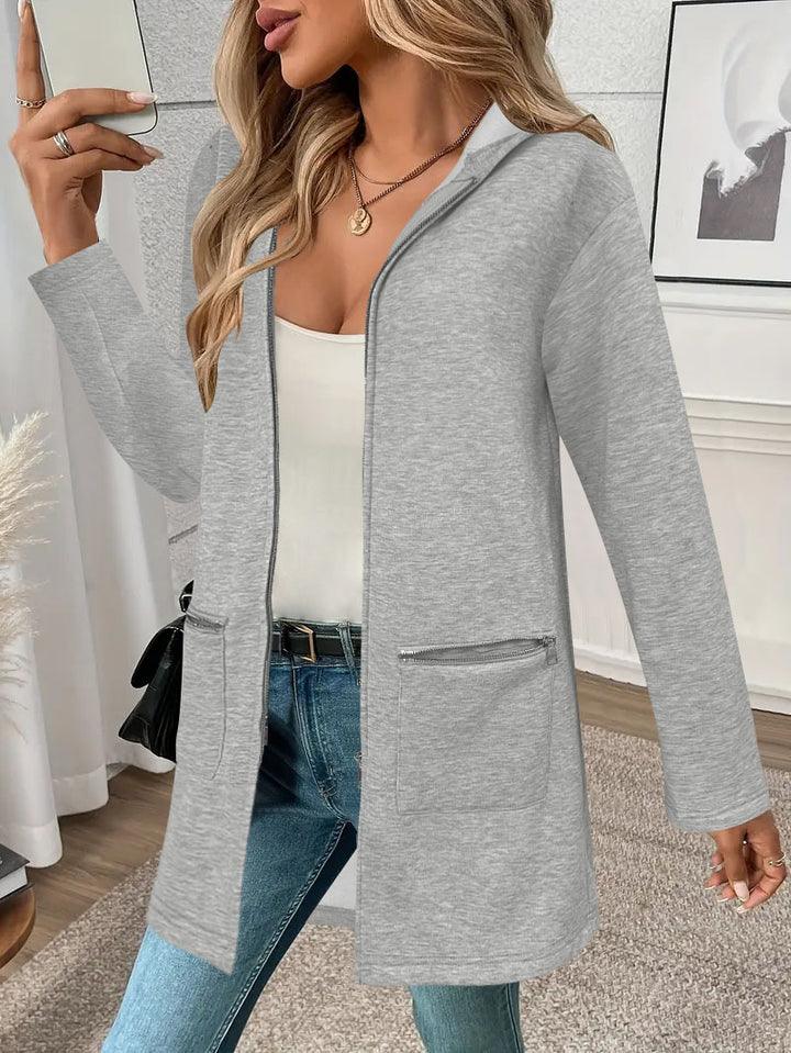 Women Longline Oversize Jacket with Full Zip and Zipper Pockets Mune Fashion
