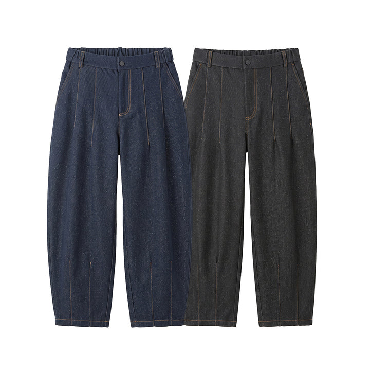 Women High-Waisted Relaxed Jeans with Pleats, Seams, and Elastic Back Waistband Mune Fashion