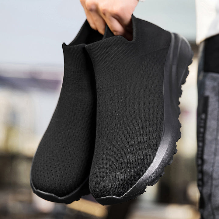 Unisex nan elastic knit slip-on shoe with contoured viscoelastic insole and slip-resistant shock-absorbing outsole Mune Fashion