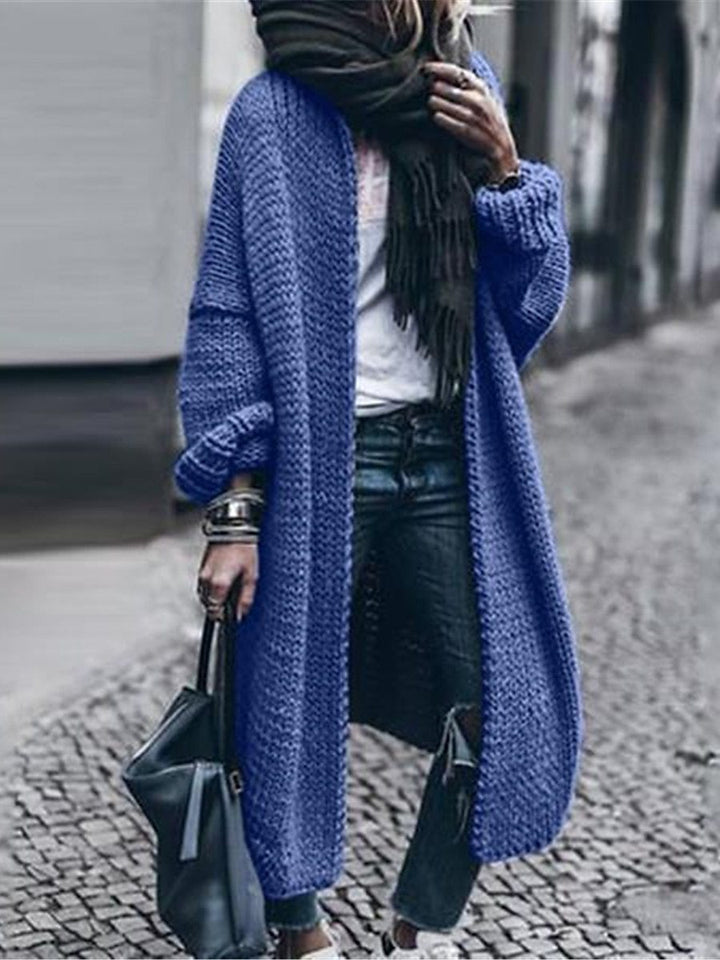 Women's Long Chunky Knit Mantle Cardigan with Drop Shoulder and Open Front Mune Fashion