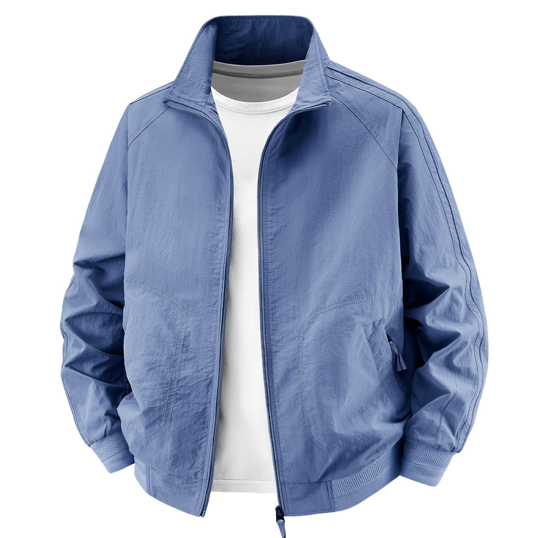 Men's Light Utility Bomber Jacket with High Stand Collar and Large Round Pockets Mune Fashion