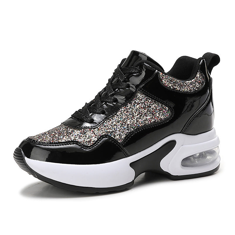 Ladies' fashionable platform sneakers with glitter accents and visible air cushioning Mune Fashion