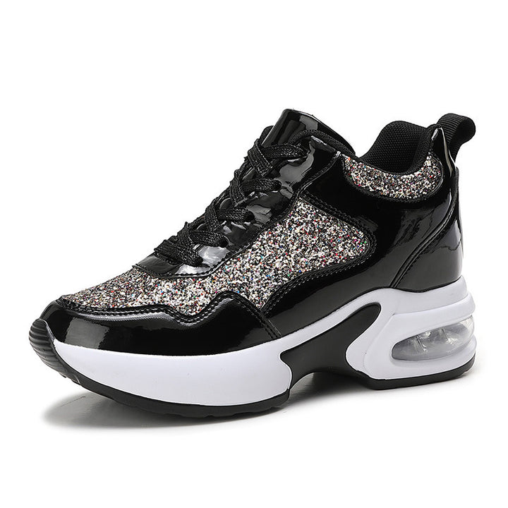 Ladies' fashionable platform sneakers with glitter accents and visible air cushioning Mune Fashion