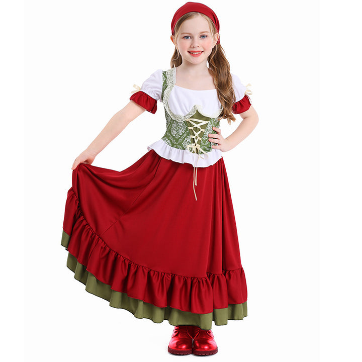 Women's traditional costume dirndl set with laced bodice and full tiered skirt Mune Fashion