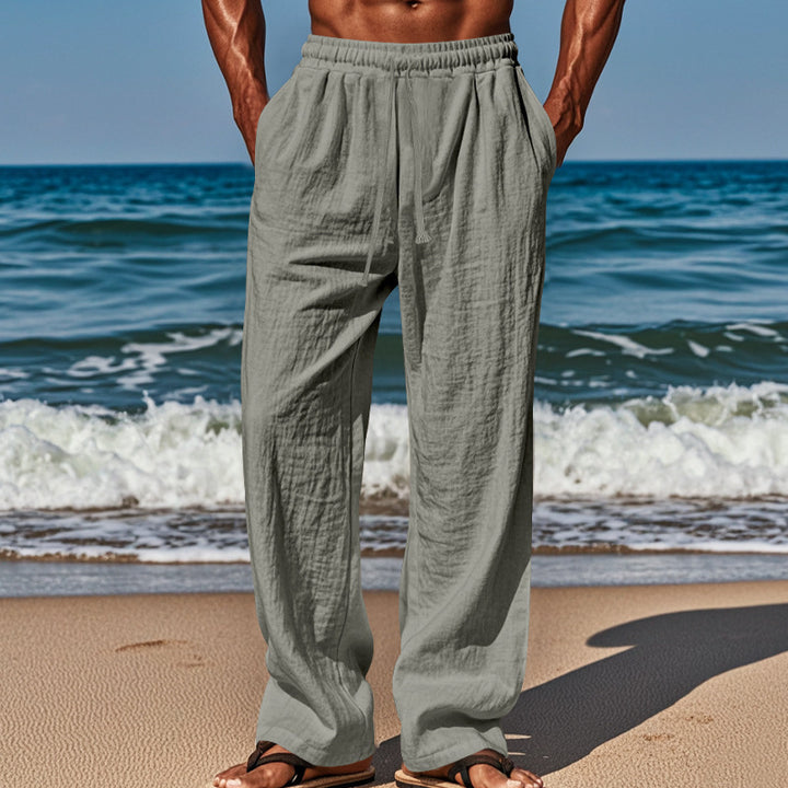 Men's lightweight linen pants with a loose fit, elastic waistband and drawstring Mune Fashion