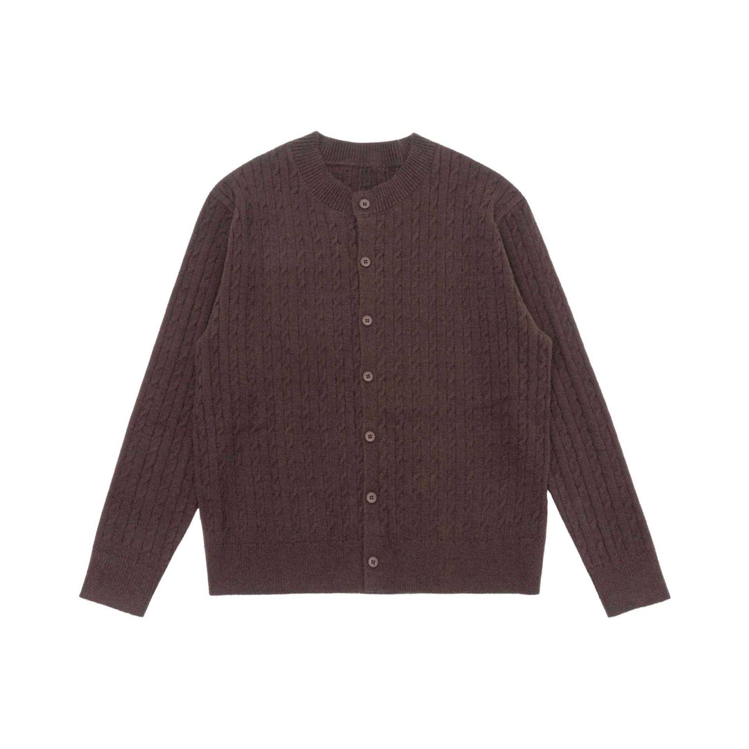 Unisex Fine Cable Knit Cardigan with Round Neck and Button Placket Mune Fashion