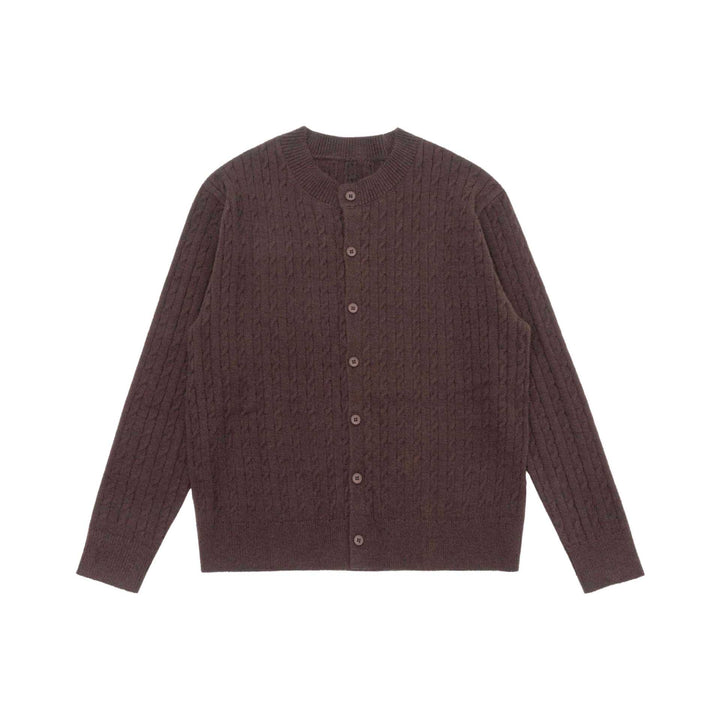 Unisex Fine Cable Knit Cardigan with Round Neck and Button Placket Mune Fashion