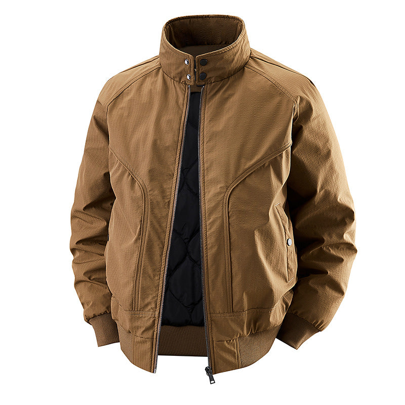 Men's windproof quilted bomber jacket with stand collar, ribbed cuffs, and padded lining Mune Fashion