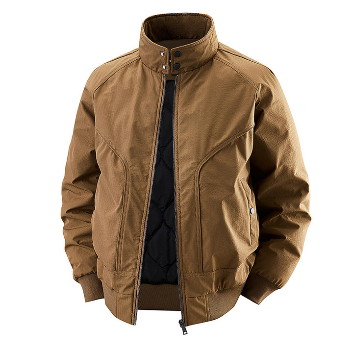 Men's windproof quilted bomber jacket with stand collar, ribbed cuffs, and padded lining Mune Fashion