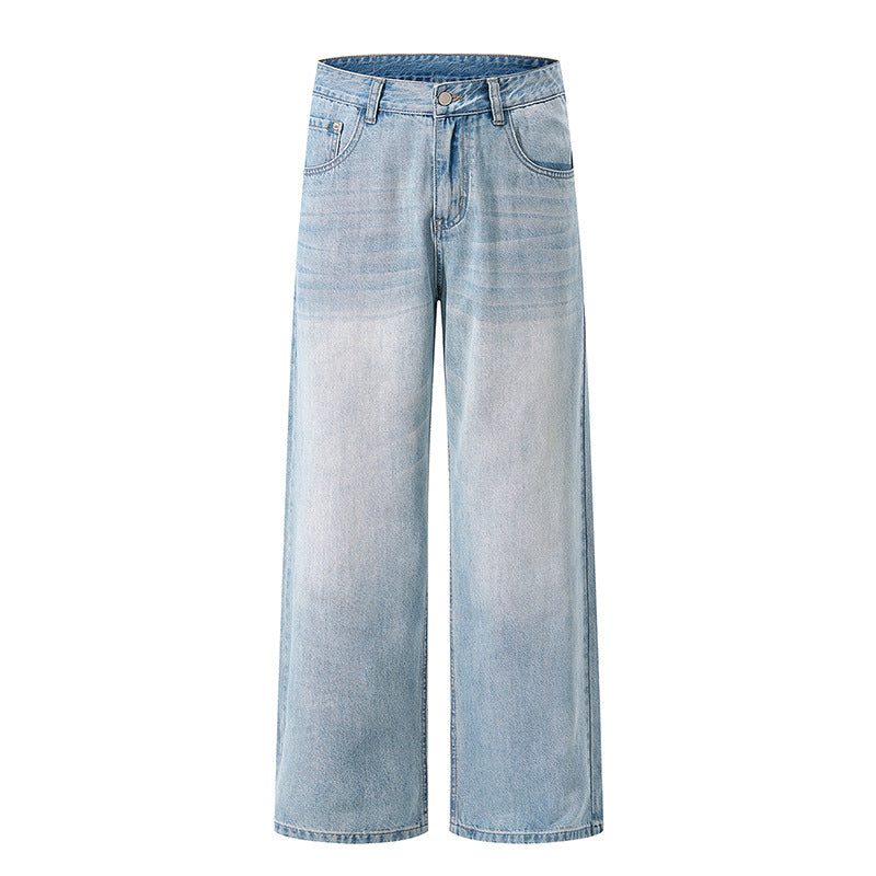Women's Wide High-Waist Denim Pants with Wide Leg and Vintage Wash Mune Fashion