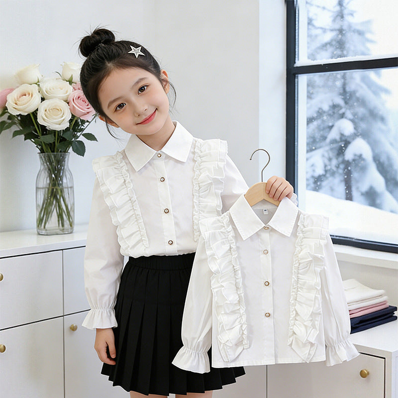 Girl's blouse with ruffle details and button closure Mune Fashion