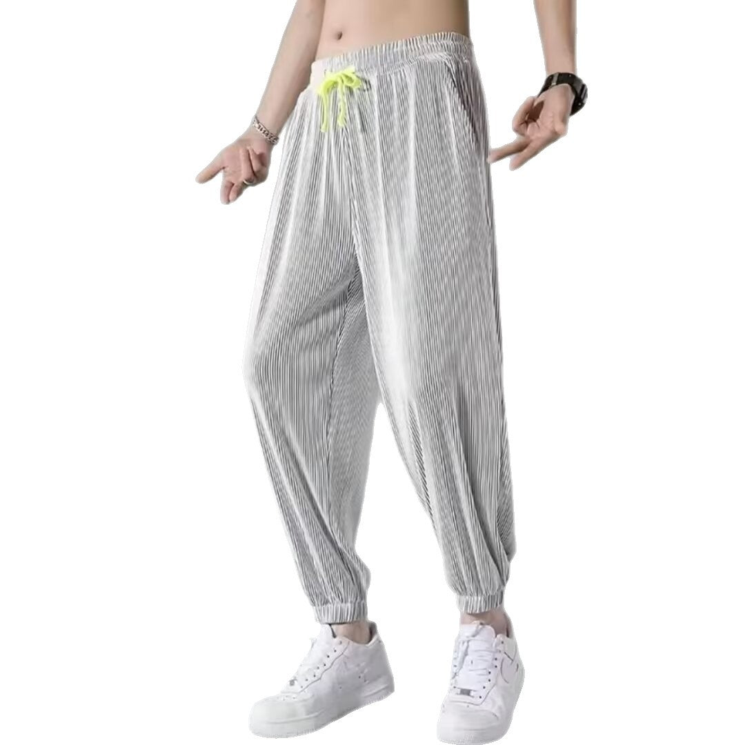 Men's Relaxed Casual Pants with Elastic Waistband and Fashionable Stripe Mune Fashion