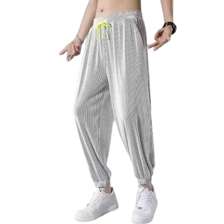 Men's Relaxed Casual Pants with Elastic Waistband and Fashionable Stripe Mune Fashion