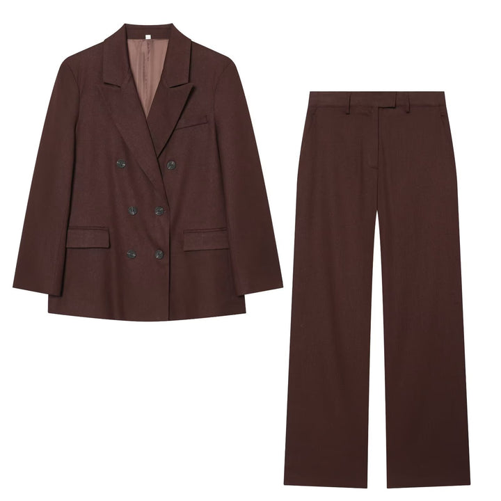 Women Double-Breasted Blazer and High-Waisted Pants in Tailored Set Mune Fashion
