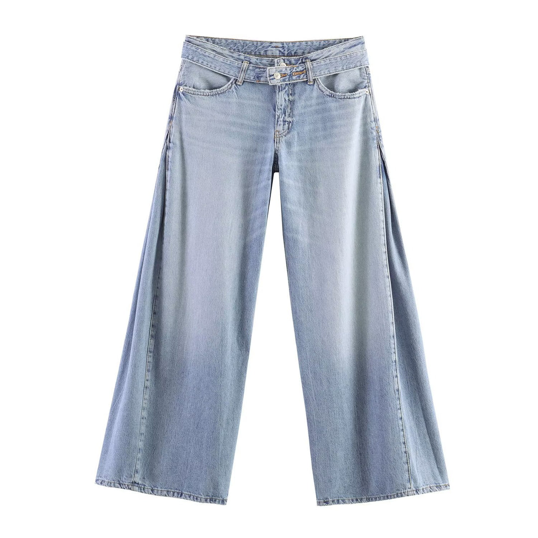 Women Wide Denim Jeans with Side Slits and Palazzo Cut Mune Fashion