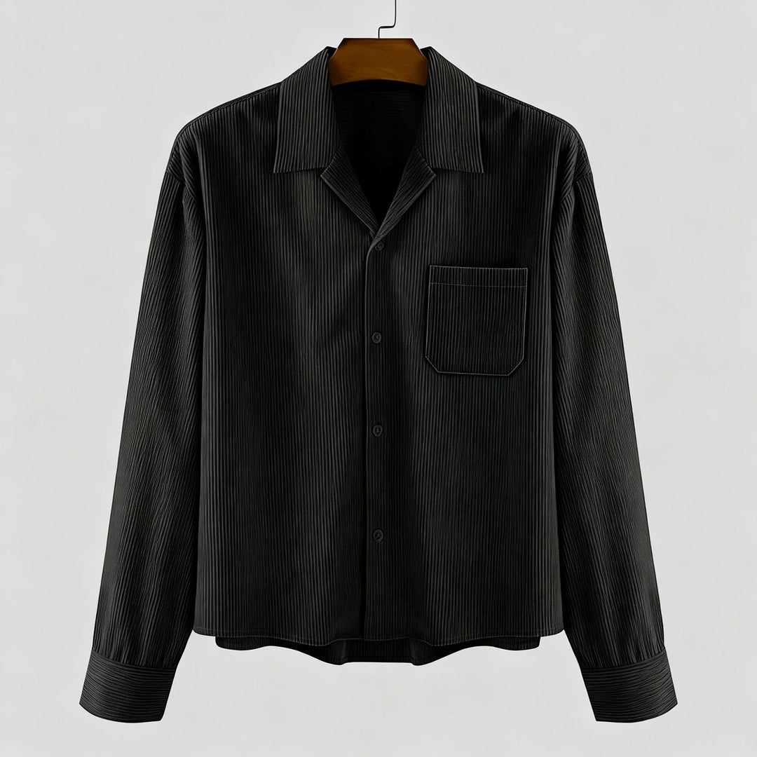 Men's ribbed long sleeve shirt with lapel collar, chest pocket, and relaxed fit Mune Fashion