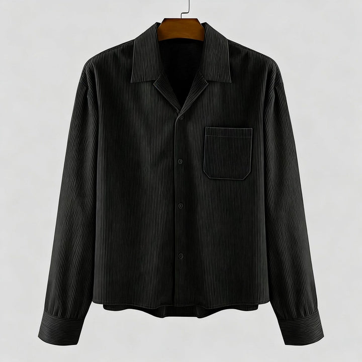 Men's ribbed long sleeve shirt with lapel collar, chest pocket, and relaxed fit Mune Fashion